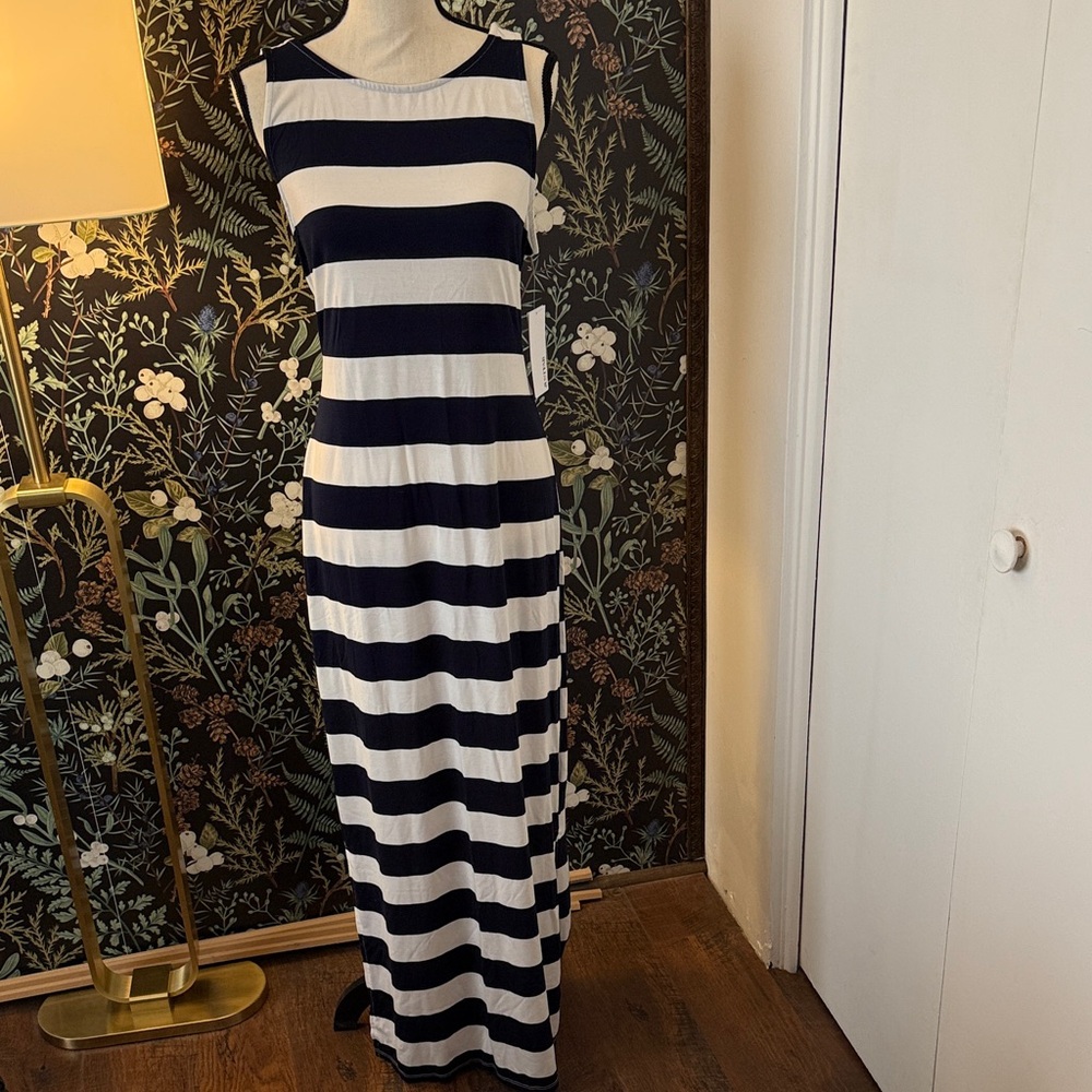 Striped Navy and White Maxi Dress